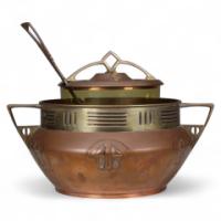 Carl Deffner. An Early Secessionist Style Copper & Brass Punch Bowl & Lid