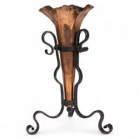 An Arts & Crafts Copper & Hand Wrought Iron Conical Flower Vase