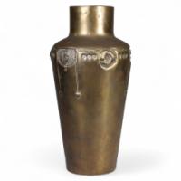 A Large Austrian Secessionist Hand Formed Brass Vase