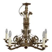 Dr Christopher Dresser (manner) – Rare Aesthetic brass five-arm chandelier
