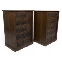 A Pair of Small Aesthetic Movement Oak Sets of Drawers - Thumbnail 1