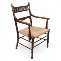 George Bell & George Freeth Roper. An Aesthetic Movement Walnut Rush Seat Armchair