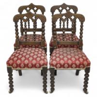 A Set of Four Gothic Revival Bobbin Turned Oak Dining Chairs - Thumbnail 1