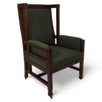Liberty and Co, attributed, in the style of Leonard Wyburd. An Arts and Crafts oak wing back armchair - Thumbnail 1