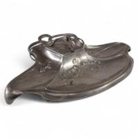 WMF. Secessionist Art Nouveau Pewter Inkstand of Rectangular Organic Flowing Form