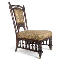 Collinson & Lock. A Rare Aesthetic Movement Rosewood Side Chair with Finely Carved & Turned Details - Thumbnail 1