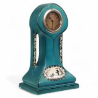 A Little Turquoise Blue Dressing Table Clock Decorated with Cherubs by a Tree - Thumbnail 1