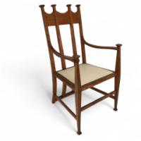 G. M. Ellwood for J. S. Henry. An Oak Dining Armchairs with Throne Like Capped Finials - Thumbnail 1