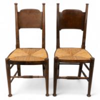 William Birch, Retailed by Liberty & Co., A Pair of Arts & Crafts Oak Dining Chairs