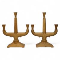 A Good Quality Pair of Subtle Gothic Revival Hand Crafted Beech Candelabras