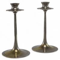 Dryad of Leicester. A Pair of Arts & Crafts Silver Plated on Brass Candlesticks