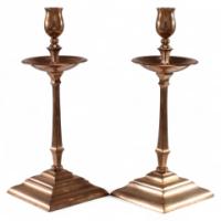 W. A. S. Benson – Pair of Arts & Crafts Copper and Brass Candlesticks - Thumbnail 1