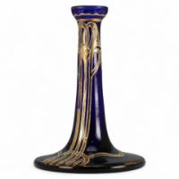 A Bohemian Austrian Art Nouveau Gilded Glass Flower Vase in Bristol Blue Colour
