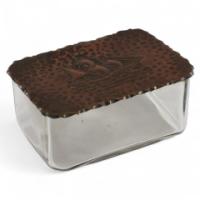 Mid-Century, c.1950 Glass and Copper Jewellery Box with Hand-Hammered Ship Lid - Thumbnail 1