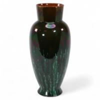 Dr. C Dresser for Linthorpe. A Large Vase with Raining Green & Subtle Blue Glaze