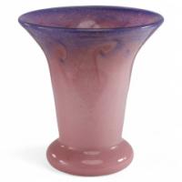 Vasart. An Iridescent Pink & Blue Swirl Glass Vase - Thumbnail 1
