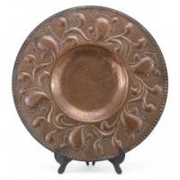 Arts and Crafts Copper Wall Plate – Repoussé Floral with Rivet Dots - Thumbnail 1