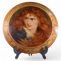 An Art Deco hand painted plate depicting Lois the Witch holding a black cat - Thumbnail 1