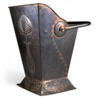 Robert Hilton. An Arts & Crafts Copper Coal Bucket with a Single Flower in Seed