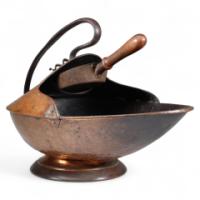 Dr. C Dresser for Benham & Froud (stamped Mark). An Aesthetic Movement Brass Fire Bucket & Shovel - Thumbnail 1