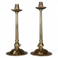 A Pair of Arts & Crafts Copper Table Lamps with Three Repousse Hearts to the Base
