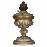 An Original French Rococo Style Cast Alloy & Over Painted Oil Lamp