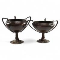Arthur Dixon for the Birmingham Guild of Handicraft. Two Arts & Crafts Hand Hammered Copper Centerpieces