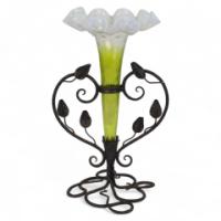An Art Nouveau French Hand Made Iron Epergne with a Green & Vaseline Glass Flower