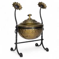 An Aesthetic Movement Wrought Writhen Iron & Copper Fire Bucket