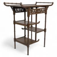An Anglo-Japanese Beech Wood Side Table with Fretwork & Pagoda Style Turned Rails
