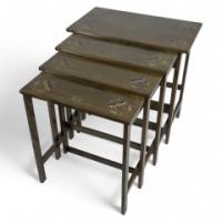 Glasgow School. A Rare Nest of Four Side Tables Each Top Surface Hand Painted with Stylized Floral Decoration