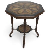 An Aesthetic Movement Ebonized Side Table with a Marquetry Octagonal Top