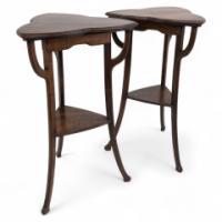 A Pair of Art Nouveau Beech Stained Side Tables with Clover Leaf Style Tops