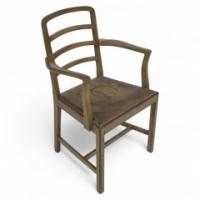 Heals of London, attributed. A Walnut Desk Chair or Armchair with a Rounded Top & Ladder Back - Thumbnail 1