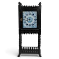 Lewis Foreman Day for Howell James & Co., An Aesthetic Movement Mantel Clock with Hand Painted Floral Decoration