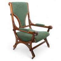 John Pollard Seddon (attributed). A Gothic Revival oak armchair with through pegged tenon joints - Thumbnail 1