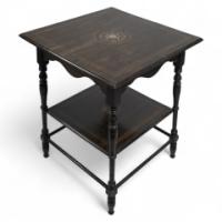 An Aesthetic Movement Rosewood Two-Tier Side Table Inlaid with Floral Decoration