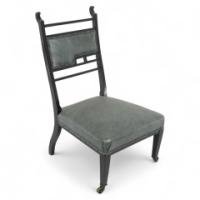 An Anglo-Japanese Ebonized Side or Nursing Chair with Green Hide Upholstery - Thumbnail 1
