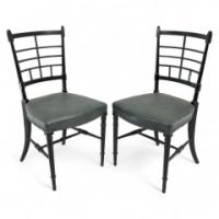 James Plucknett, attributed. Probably for Collier & Plucknett. A Pair of Anglo-Japanese Ebonized Side Chairs