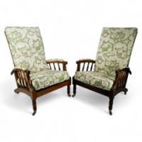 Jas Shoolbred Morris & Co., Style a Pair of Aesthetic Movement Reclining Armchairs