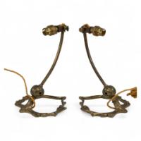 W. A. S. Benson. A Pair of Arts & Crafts Brass Adjustable Mistletoe Table Lamps