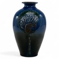 Brannam of Barnstaple. A Rare Blue Vase Decorated with a Squirrel - Thumbnail 1