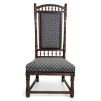 Thomas Edward Collcutt for Collinson & Lock. A Fine Quality Walnut High Back Chair with Later Blue Upholstery