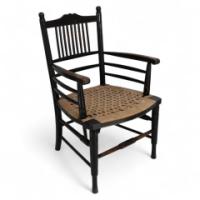 Morris & Co (style of). An Aesthetic Movement armchair with seagrass seat - Thumbnail 1