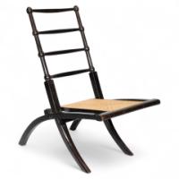 E. W. Godwin Style Of. Aesthetic Movement Ebonized Folding Chair with New Cane Seat