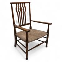 Liberty & Co – Arts and Crafts Oak Armchair with Rush Seat - Thumbnail 1