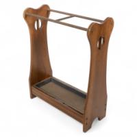 Arts & Crafts Oak Umbrella and Walking Stick Stand with Brass Rails c.1910