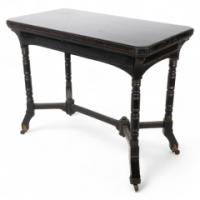 Charles Bevan for Marsh Jones & Cribb. An Aesthetic Movement Walnut Ebonized Card Table