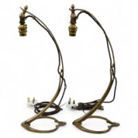 W. A. S. Benson. A Pair of Tall Swan Necked Table Lamps with Heart Shaped Base