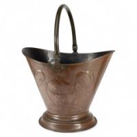 An Arts & Crafts Copper Coal Bucket with Floral Decoration & Chocolate Patina